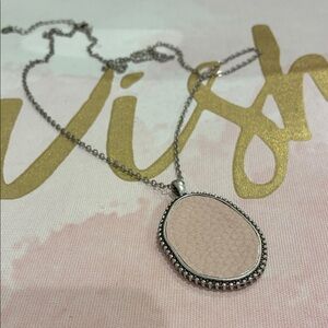 Oval Pink Pendant Necklace - Silver Tone